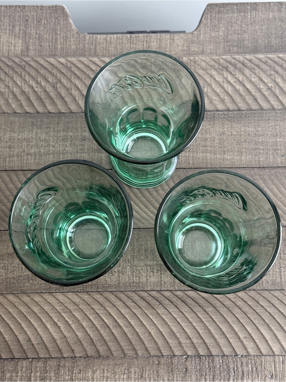 Vintage Coca Cola Coke Glasses Green Flared Tumbler Heavy 16 Oz Set of 3 - Picture 3 of 6